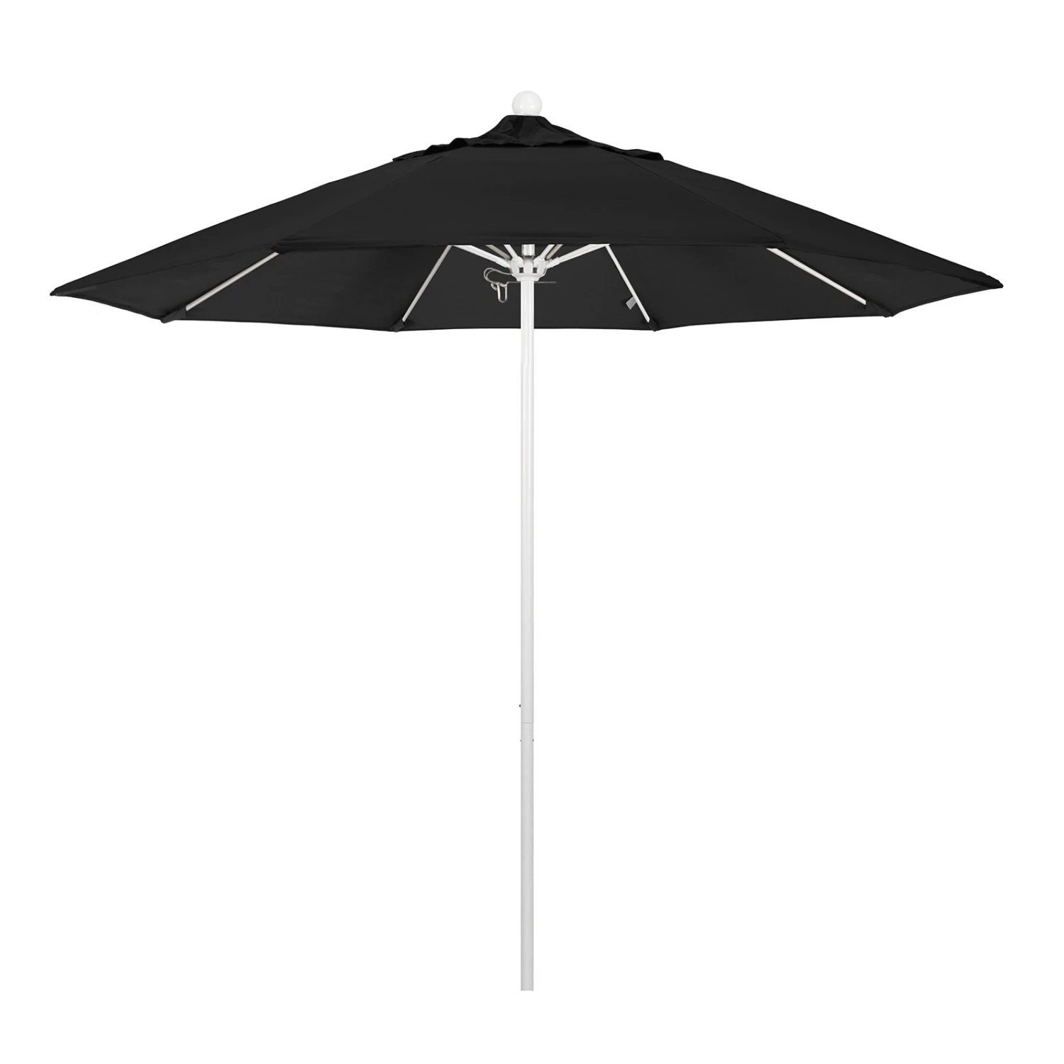 UMB-908W-BLK-WHITE.jpg BarProducts.com SPECIAL COLLECTIONS California Umbrella 9' Pole Push Lift SUNBRELLA With White Aluminum Pole - Color Options