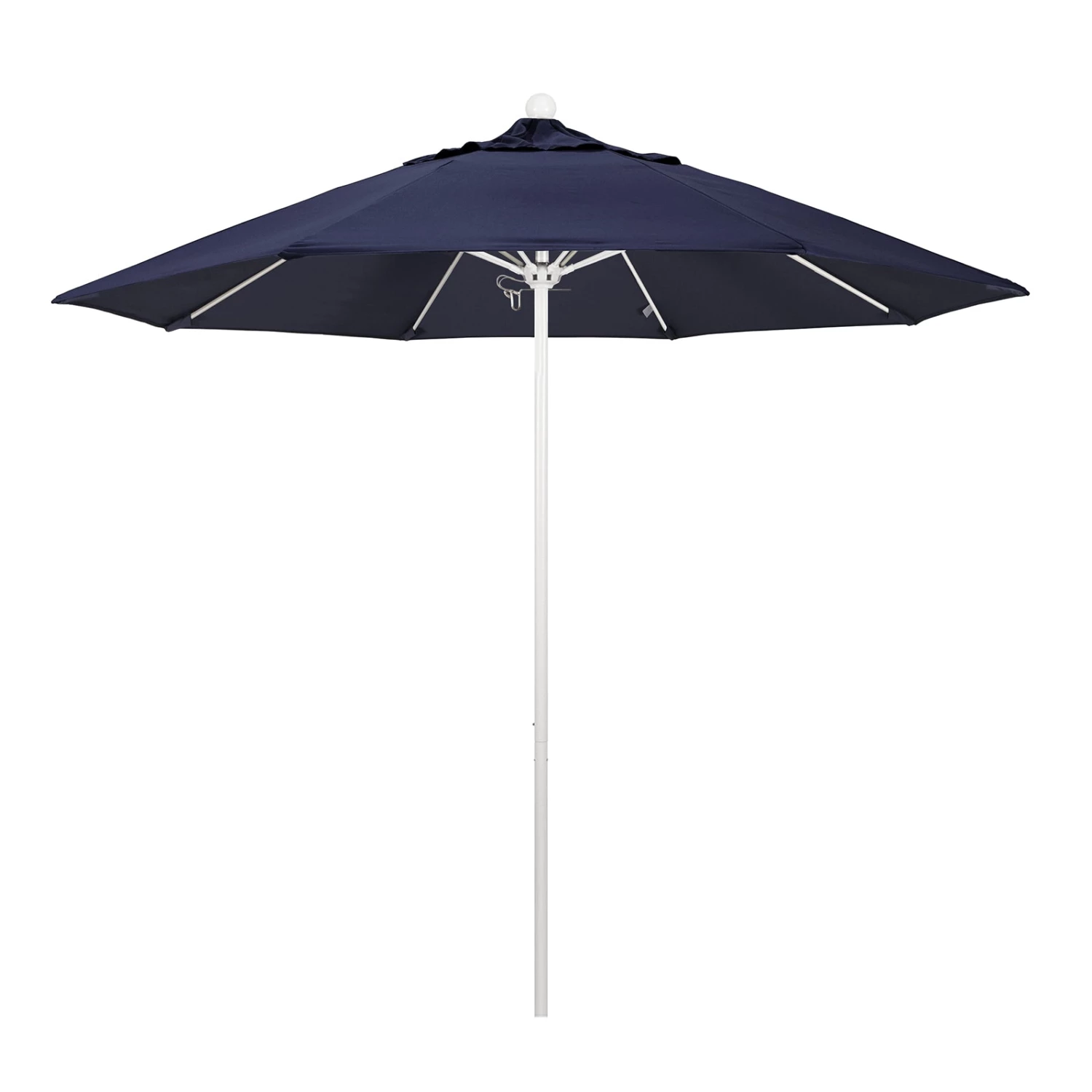 UMB-908W-NAVY-WHITE.jpg BarProducts.com SPECIAL COLLECTIONS California Umbrella 9' Pole Push Lift SUNBRELLA With White Aluminum Pole - Color Options