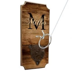 BarProducts Handcrafted CUSTOMIZABLE Wall Mounted Ring Toss Game With Bottle Opener - Name Monogram Design
