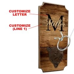 BarProducts Handcrafted CUSTOMIZABLE Wall Mounted Ring Toss Game With Bottle Opener - Name Monogram Design