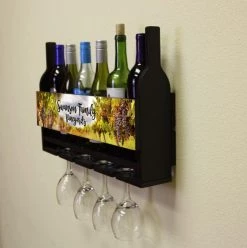 BarProducts Handcrafted CUSTOMIZABLE WALL MOUNTED Wine Bottle & Glass Plaque Hanging Shelf SPECIAL COLLECTIONS
