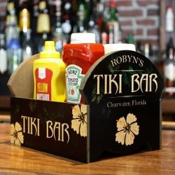 BarProducts Handcrafted CUSTOMIZABLE WOODEN CONDIMENT CADDY - TIKI SPECIAL COLLECTIONS