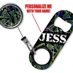 BarProducts.com CUSTOMIZABLE Mini Bottle Opener With Retractable Reel - Abstract Triangles