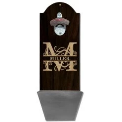 BarProducts.com Custom Round Top Plaque With Cap Catcher - Family Monogram Bartending Bottle Openers