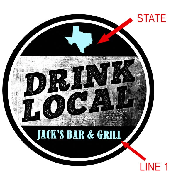 add-your-name-coaster-for-beer-buckets-drink-local-sample.jpg BarProducts.com ADD YOUR NAME - Beer Bucket Coaster - Drink Local BAR SUPPLIES