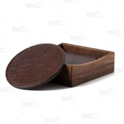 BarProducts.com BAR SUPPLIES American Bison Leather & Suede Coasters (Set Of 4 With Walnut Box)