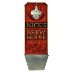 BarProducts Handcrafted Custom Wall Mounted Wood Plaque Bottle Opener And Cap Catcher - Brew House Woodshop Made In The USA