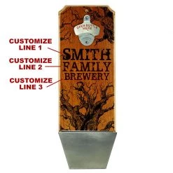 BarProducts Handcrafted Custom Wall Mounted Wood Plaque Bottle Opener And Cap Catcher - Family Brewery