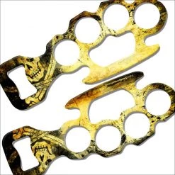 BarProducts.com Kolorcoat™ Knuckle Buster Bottle Opener - Grunge Skulls - Gold