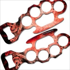 BarProducts.com Kolorcoat™ Knuckle Buster Bottle Opener - Grunge Skulls - Red
