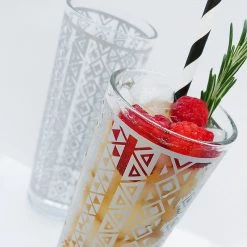 BarProducts.com BarConic® Collins Glass - Silver Aztec Pattern - 9.5 Ounce SPECIAL COLLECTIONS
