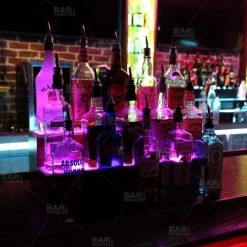 BarProducts.com BAR DECOR BarConic® LED Liquor Bottle Display Shelf - 1 Step - Wild Cherry - Several Lengths