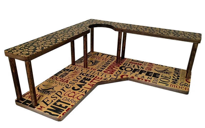 barista-trash-web1.jpg BarProducts.com Counter Caddies™ - BARISTA Theme - CORNER Shelf W/ Trash Can Inset KITCHEN, DINING & SERVICE