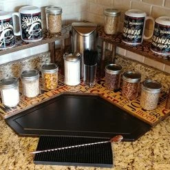 BarProducts.com Counter Caddies™ - BARISTA Theme - CORNER Shelf W/ Trash Can Inset KITCHEN, DINING & SERVICE