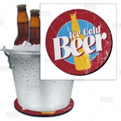 BarProducts.com BAR SUPPLIES Beer Bucket Coaster - Retro Ice Cold Beer - 8.75" Diameter (Reuseable)