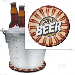 BarProducts.com Beer Bucket Coaster - Retro Cold Beer - 8.75" Diameter (Reuseable) BAR SUPPLIES