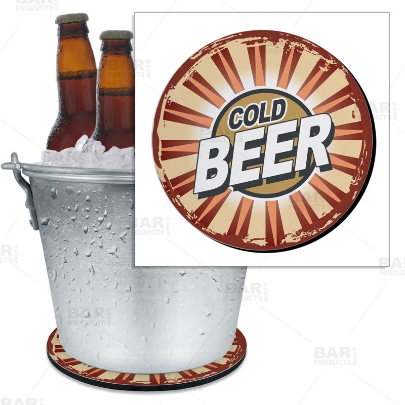 beer-bucket-coaster-ice-cold-beer-tan-bpc-800.jpg BarProducts.com Beer Bucket Coaster - Retro Cold Beer - 8.75" Diameter (Reuseable) BAR SUPPLIES