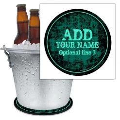 BarProducts.com ADD YOUR NAME - Beer Bucket Coaster - Teal Grunge BAR SUPPLIES