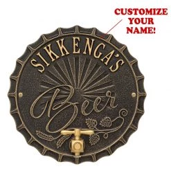 BarProducts.com BAR DECOR CUSTOMIZABLE Cast Aluminum Plaque (and Bottle Opener) - Bottle Cap Brew Design