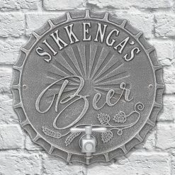 BarProducts.com BAR DECOR CUSTOMIZABLE Cast Aluminum Plaque (and Bottle Opener) - Bottle Cap Brew Design