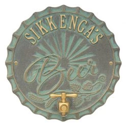 BarProducts.com BAR DECOR CUSTOMIZABLE Cast Aluminum Plaque (and Bottle Opener) - Bottle Cap Brew Design