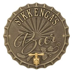 BarProducts.com BAR DECOR CUSTOMIZABLE Cast Aluminum Plaque (and Bottle Opener) - Bottle Cap Brew Design