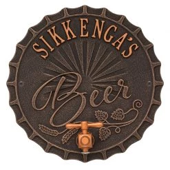 BarProducts.com BAR DECOR CUSTOMIZABLE Cast Aluminum Plaque (and Bottle Opener) - Bottle Cap Brew Design