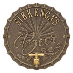 BarProducts.com BAR DECOR CUSTOMIZABLE Cast Aluminum Plaque (and Bottle Opener) - Bottle Cap Brew Design