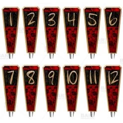 BarProducts Handcrafted Numbered Beer Tap Handles - Oak Wood - Red / Black Grunge