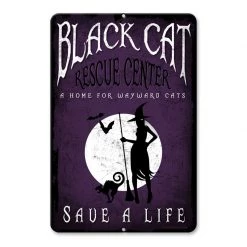 BarProducts.com BAR DECOR Black Cat Rescue - 12" X 18" Halloween Metal Bar Sign