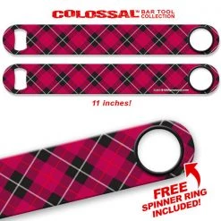 BarProducts.com Kolorcoat™ 11" Long COLOSSAL™ Speed Bottle Opener – Black / Pink Plaid Bartending Bottle Openers