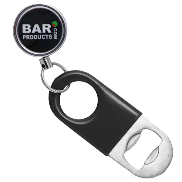 black-vinyl-mini-bottle-opener-with-attachment-reel.jpg BarProducts.com Mini Vinylworks Black Speed Opener With Retractable Reel BAR TOOLS