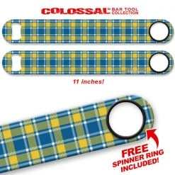 BarProducts.com Kolorcoat™ 11" Long COLOSSAL™ Speed Bottle Opener – Blue / Yellow Plaid