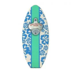 BarProducts Handcrafted Hawaiian Flowers Wooden Surfboard Wall Bottle Opener