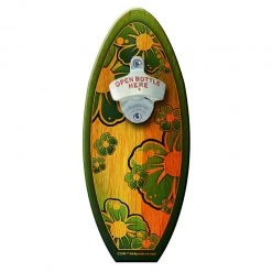 BarProducts Handcrafted Green Hibiscus - Wooden Surfboard Wall Mounted Bottle Opener Woodshop Made In The USA