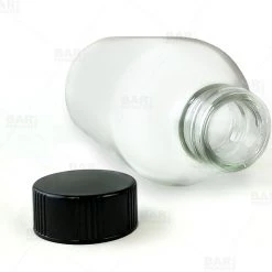BarProducts.com Master Mixology Boston Round Craft Bartending Bottle W/ Black Lid - Clear 4oz