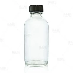 BarProducts.com Master Mixology Boston Round Craft Bartending Bottle W/ Black Lid - Clear 4oz