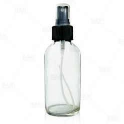 BarProducts.com Boston Round Craft Bartending Bottle W/ Black Atomizer - Clear 4oz Master Mixology