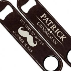 BarProducts.com BAR TOOLS ADD YOUR NAME Speed Bottle Opener - Groomsman Leather Print
