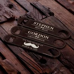 BarProducts.com BAR TOOLS ADD YOUR NAME Speed Bottle Opener - Groomsman Leather Print