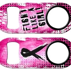 BarProducts.com Kolorcoat™ Mini Opener With Retractable Reel - Breast Cancer Awareness Bartending Bottle Openers