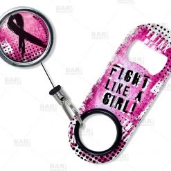 BarProducts.com Kolorcoat™ Mini Opener With Retractable Reel - Breast Cancer Awareness Bartending Bottle Openers