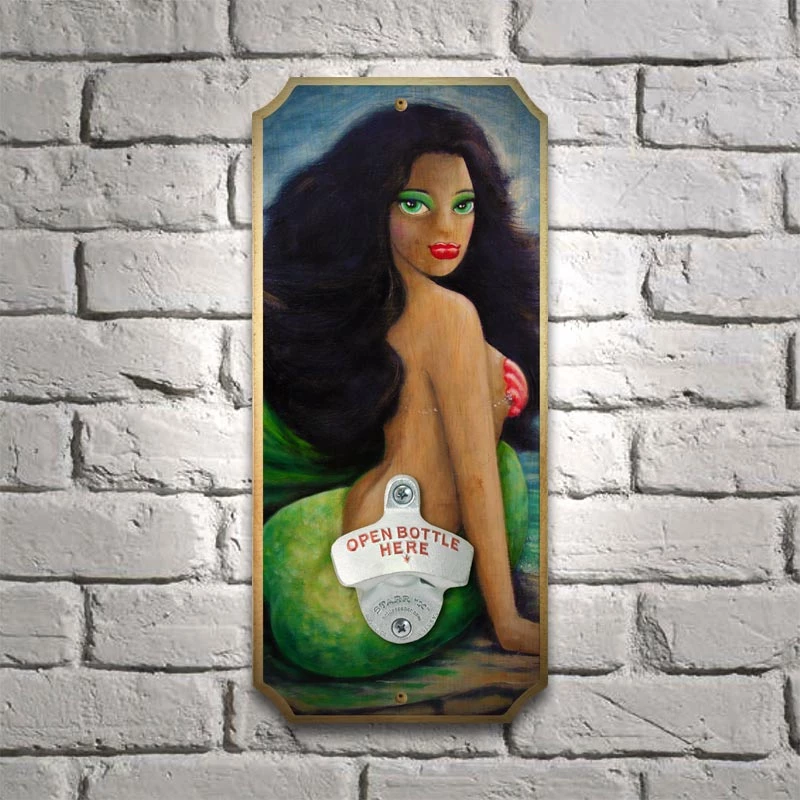 brian-mohr-brunette-mermaid-wall-plaque-bottle-opener-mock.jpg BarProducts.com Brunette Mermaid - Wood Plaque Wall Mounted Bottle Opener Featured Artists