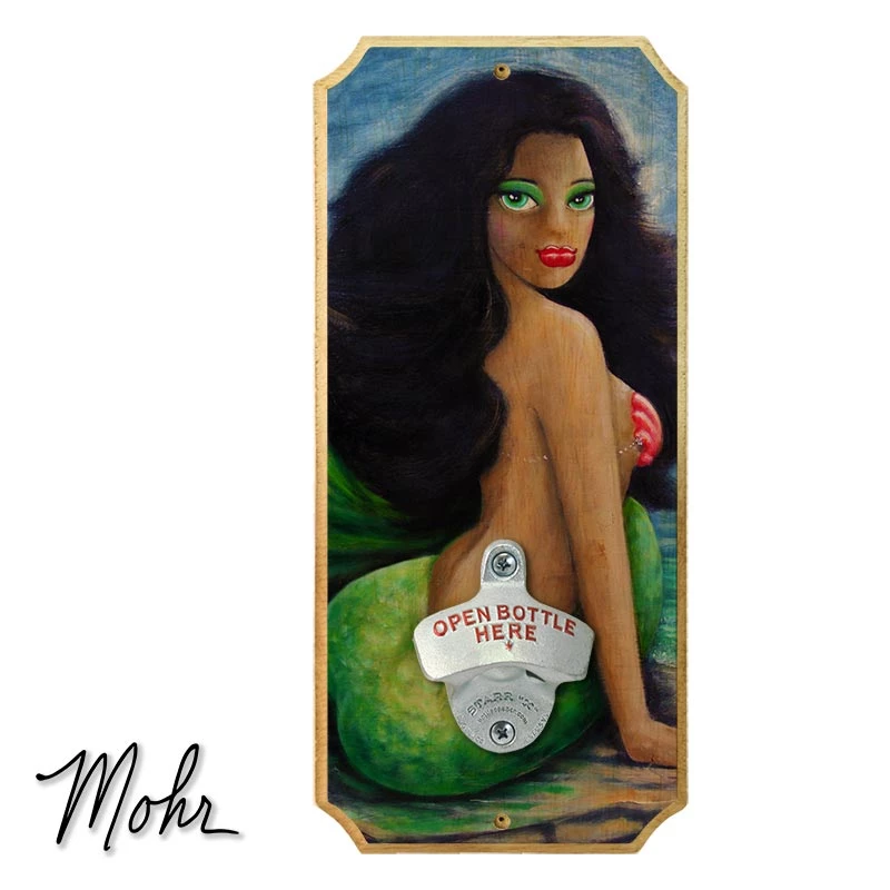 brian-mohr-brunette-mermaid-wall-plaque-bottle-opener.jpg BarProducts.com Brunette Mermaid - Wood Plaque Wall Mounted Bottle Opener Featured Artists