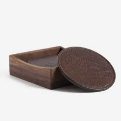 BarProducts.com BAR SUPPLIES American Bison Leather & Suede Coasters (Set Of 4 With Walnut Box)
