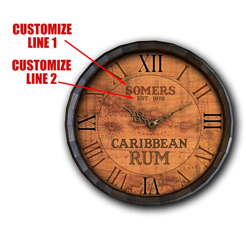 caribbean-rum-barrel-top-clock-CUS_8a89e220-01b8-4c79-8007-2e7c75be1bfa.jpg BarProducts Handcrafted Custom Wood Barrel Top Clock – Caribbean Rum Woodshop Made In The USA