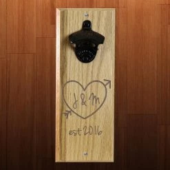 BarProducts Handcrafted Engraved Tree Heart Wooden Wall Bottle Opener W/ Magnetic Cap Catcher Woodshop Made In The USA