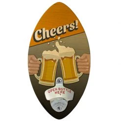 BarProducts Handcrafted Cheers Football Shaped Wall Mounted Beer Bottle Opener Woodshop Made In The USA