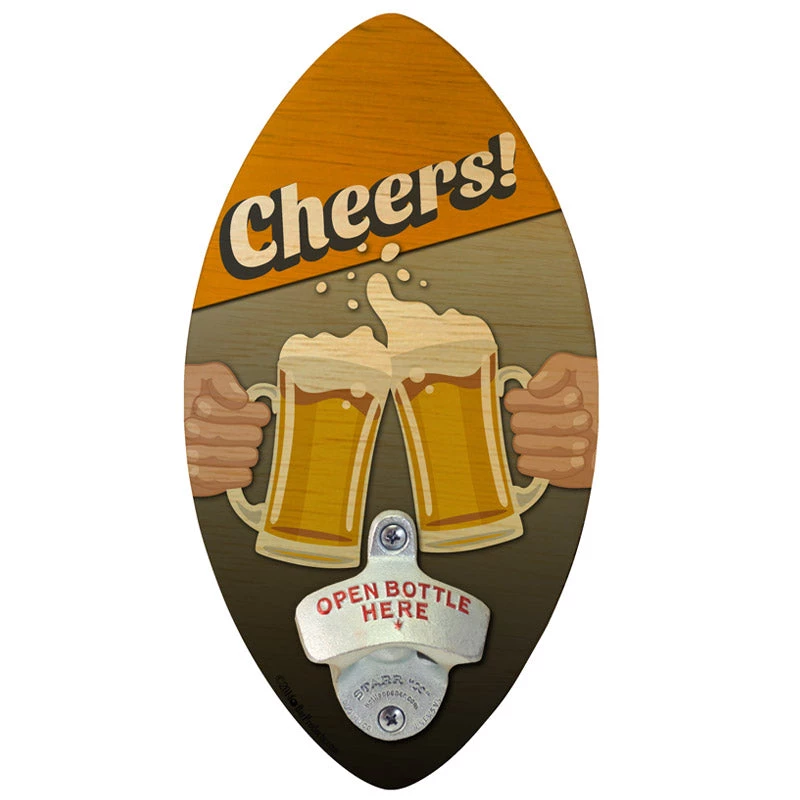 cheers-football-wood-shape-800.jpg BarProducts Handcrafted Cheers Football Shaped Wall Mounted Beer Bottle Opener Woodshop Made In The USA