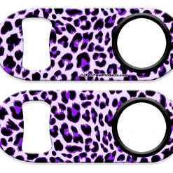 BarProducts.com Kolorcoat™ Mini Opener With Retractable Reel - Purple Cheetah Bartending Bottle Openers